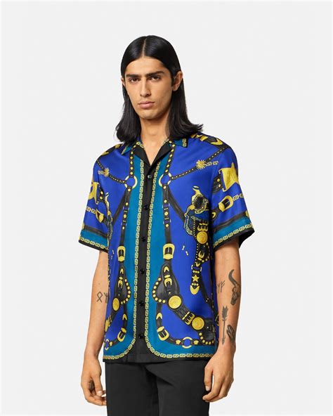 blue versace silk shirt